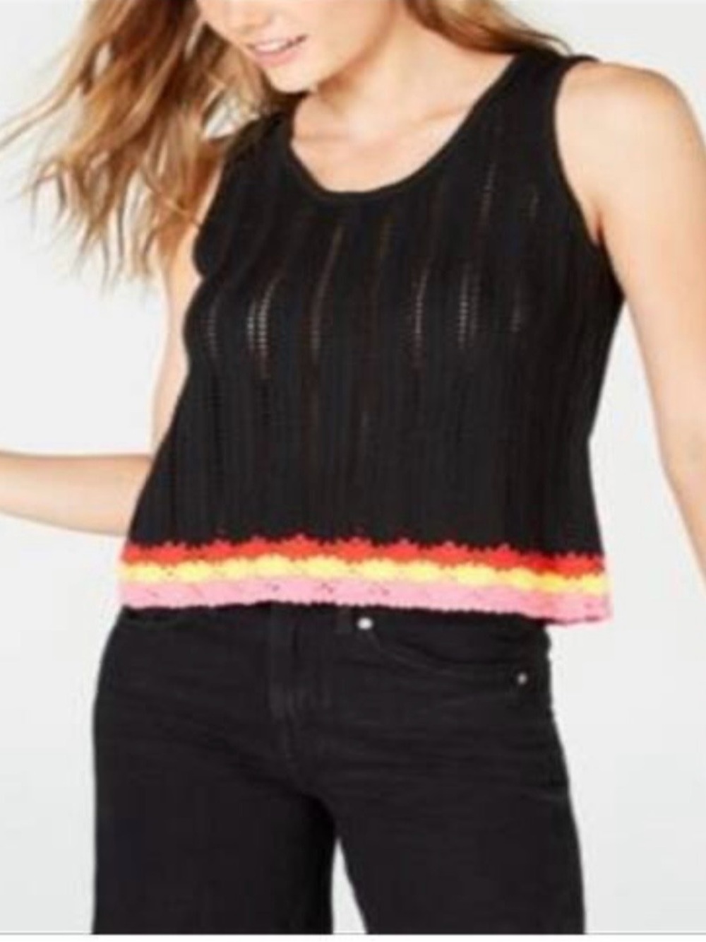 Black sweater Tank Top with Pink, Yellow & ted Trim size large.  NWT